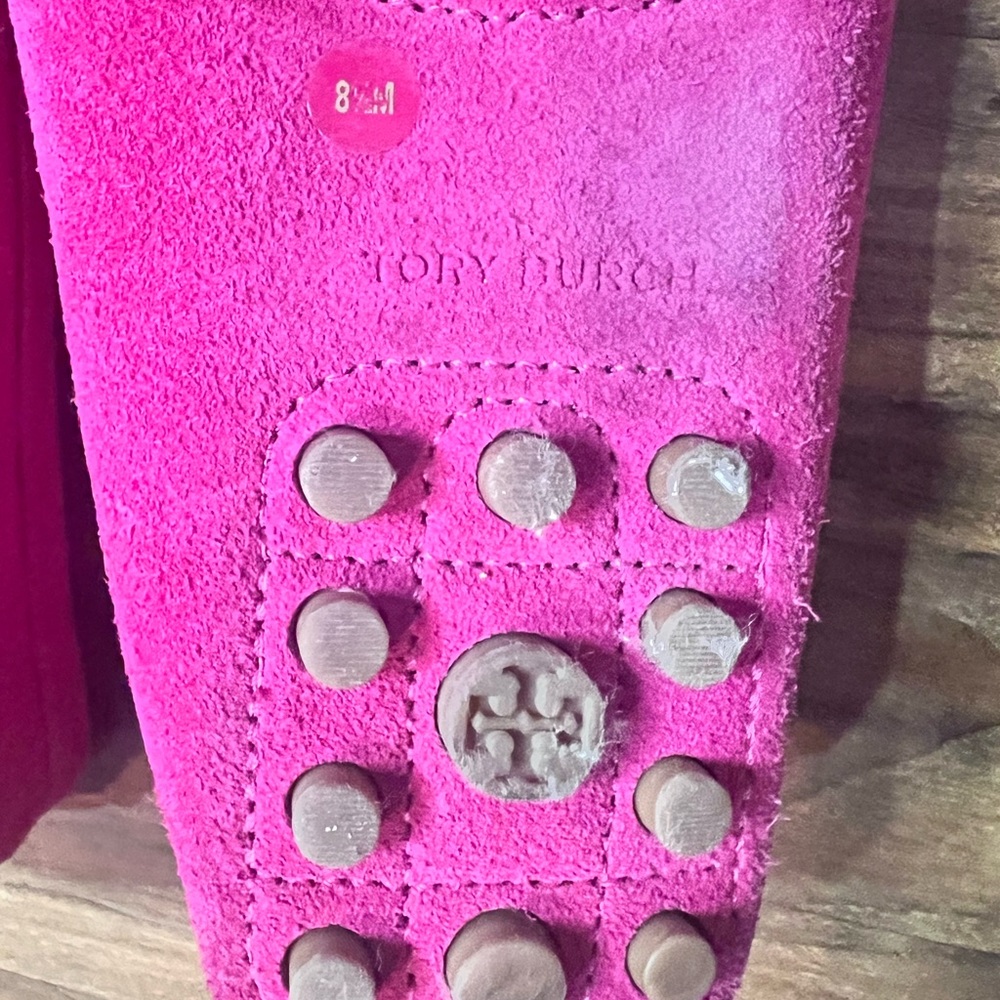 Tory Burch Fuchsia Suede Loafers with Gold Accents - Picture 4 of 6